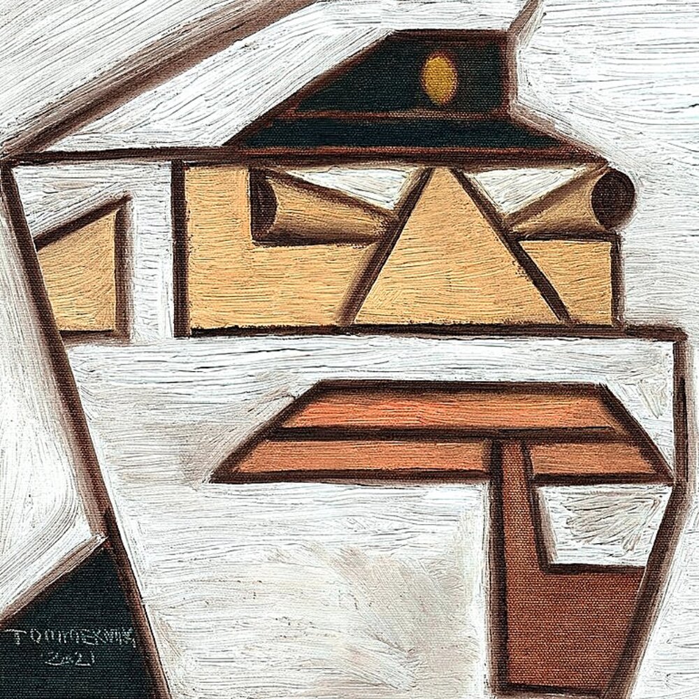 Original Abstract Old Sea Captain Painting 11" x 11" | Nautical Coastal Artwork